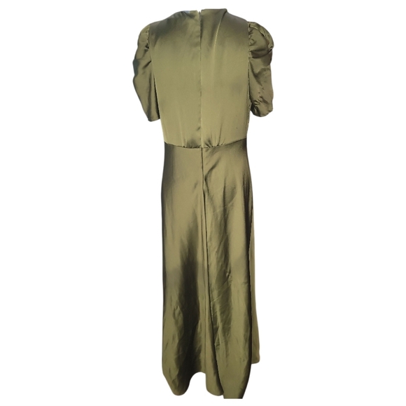 Bhldn leyden Olive Green dress Puff Sleeve flare skirt 10 - Picture 5 of 8